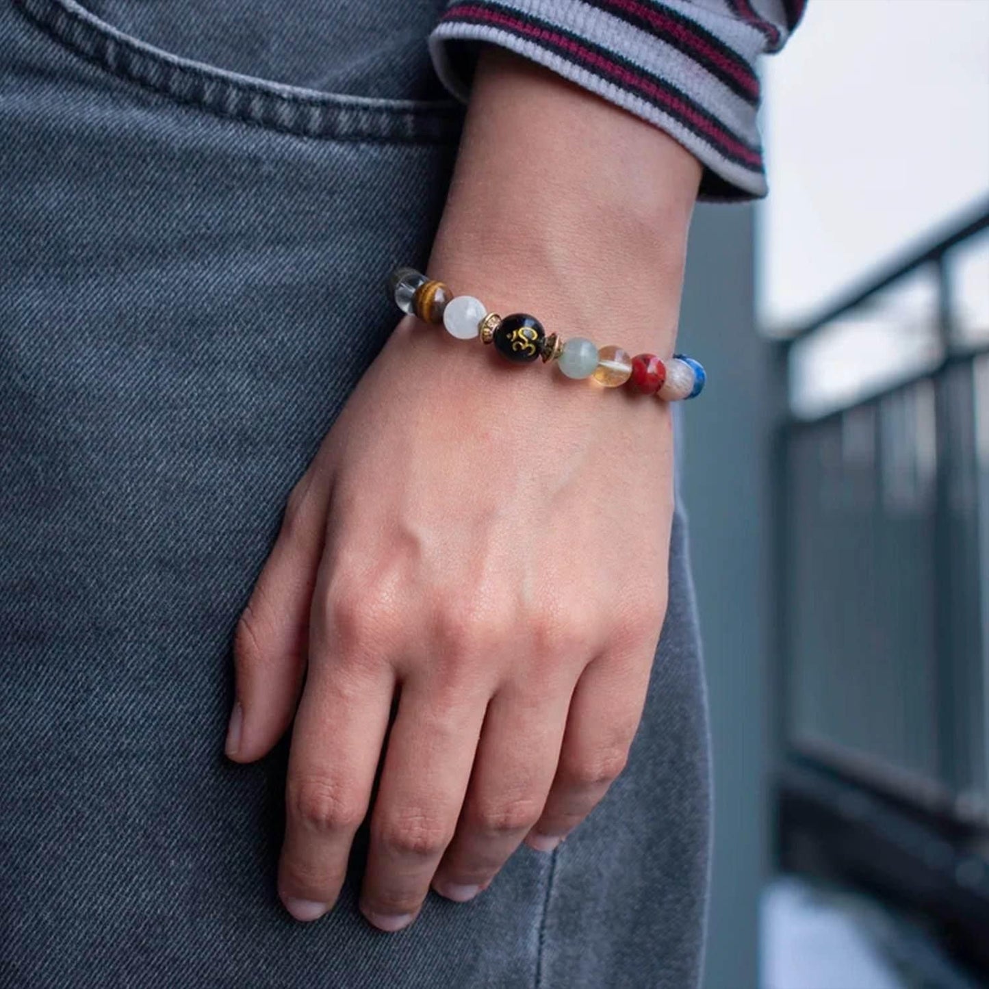 Om Bracelet Natural Beads